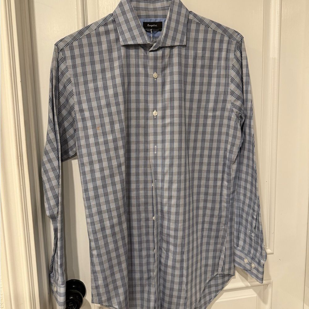 Ermenegildo Zegna Gray and White Plaid Dress Shirt